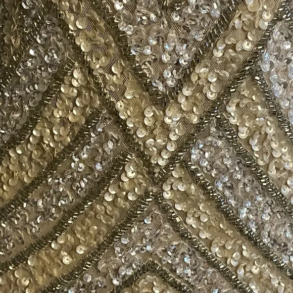 Sold Aidan Mattox Gold Silver Fringe Sequin Dress - Picture 4 of 8